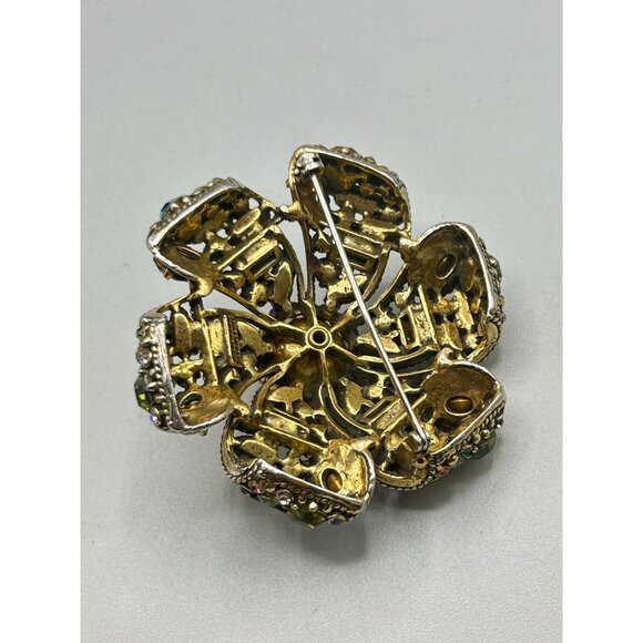 Vtg Hollycraft Pin Brooch Flower Glowing Green Stones Pink Pastels Rhinestones - Picture 4 of 8